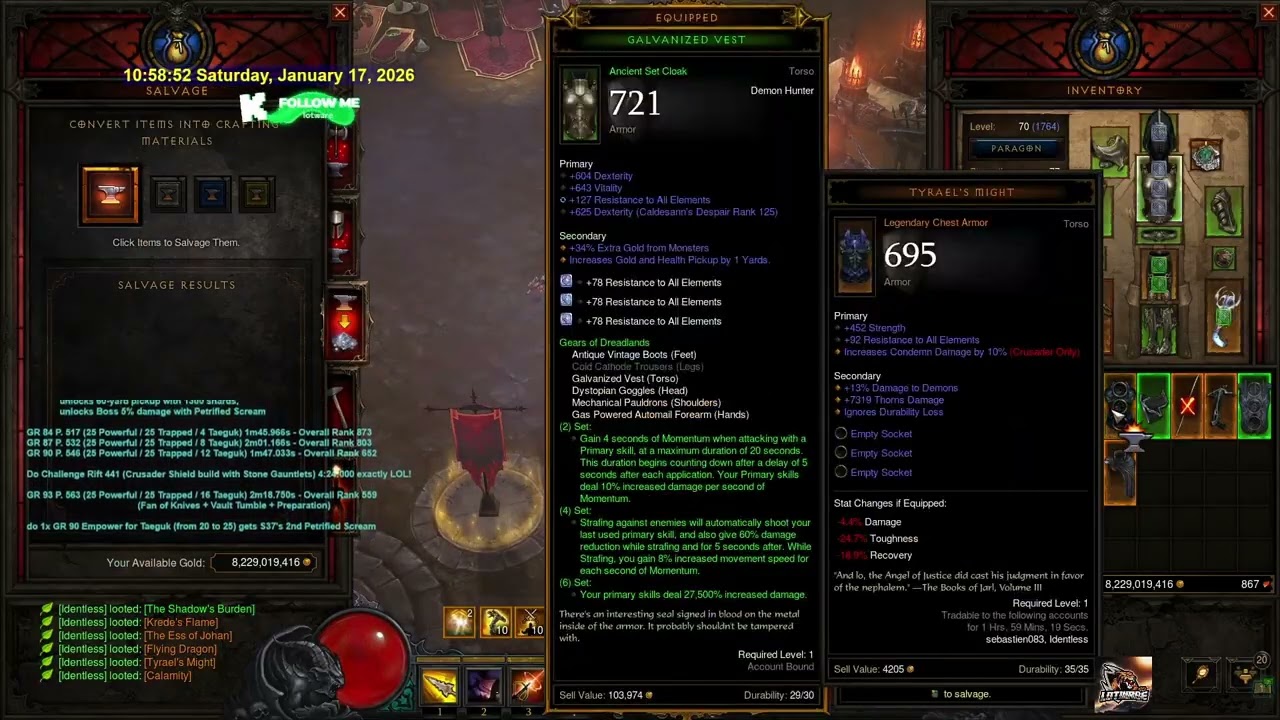 D3 17Jan2026 EU- Season 37 - Duo DPS GoD DH for 3x GR 130, then 2x 130 Augments for Belt & Restraint