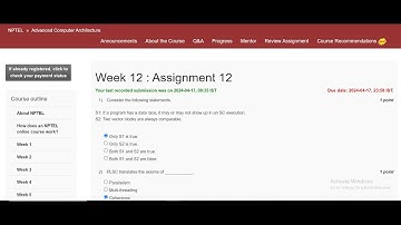 NPTEL Advanced Computer Architecture Week 12: Assignment 12 (Jan-Apr 2024) #subscribe #like #nptel
