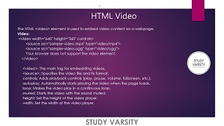 HTML VIDEO TAG with Source Code | STUDY VARSITY