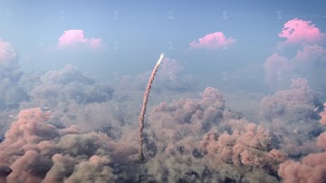 Rocket Launch through the clouds, Starship rocket to the mars. 4k animation