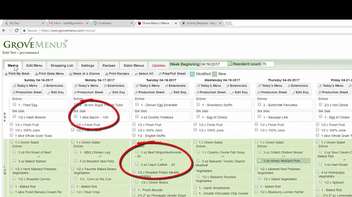 Grove Menus Training - Production Numbers