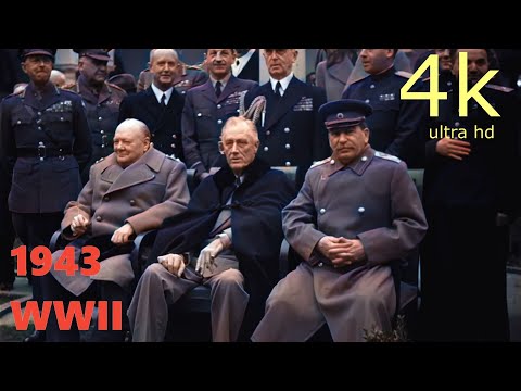 Stalin Churchill Roosevelt 1943 Yalta Conference Color 4K Footage