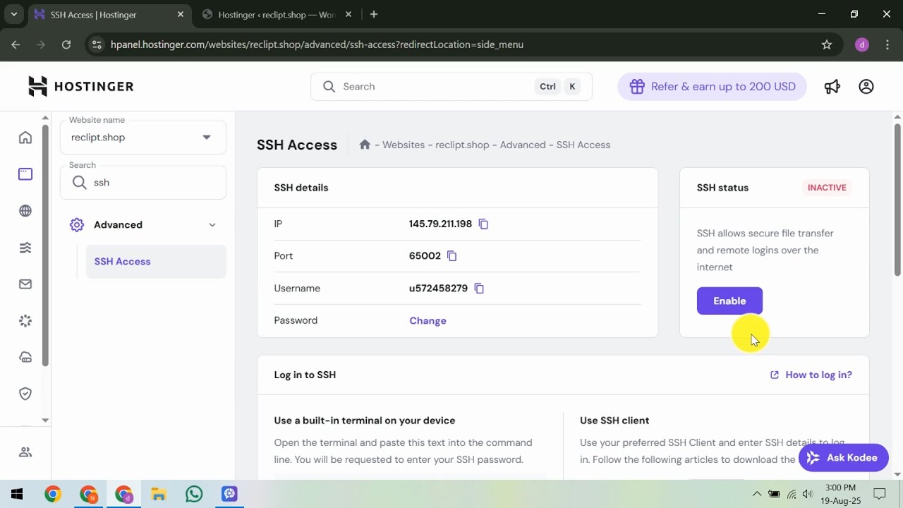 How To Enable SSH Access in Hostinger - YouTube