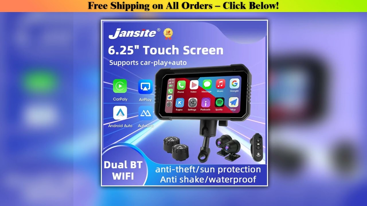 Jansite Motorcycle GPS 6.25 inch WiFi MOTO Navigation Waterproof Apple Carplay Display Screen