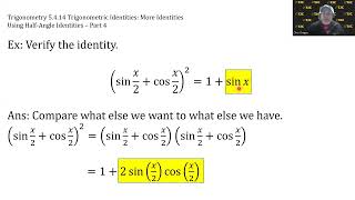 Trigonometry Video 5.4.14 - Using Half-Angle Identities - Part 4