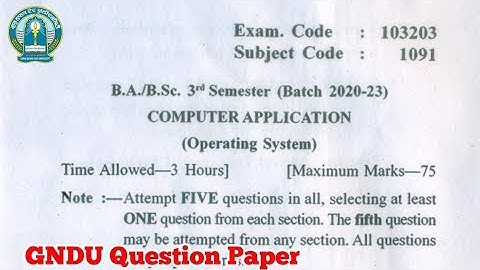 Gndu BA / Bsc 3rd Semester Computer Application Question Paper | Computer Application Question Paper
