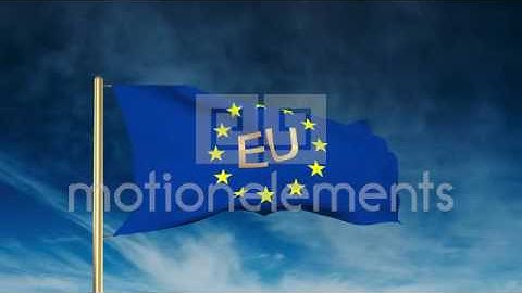 Europe Flag Slider Style With Title EU. Waving In The Win With Cloud Background Stock Animation