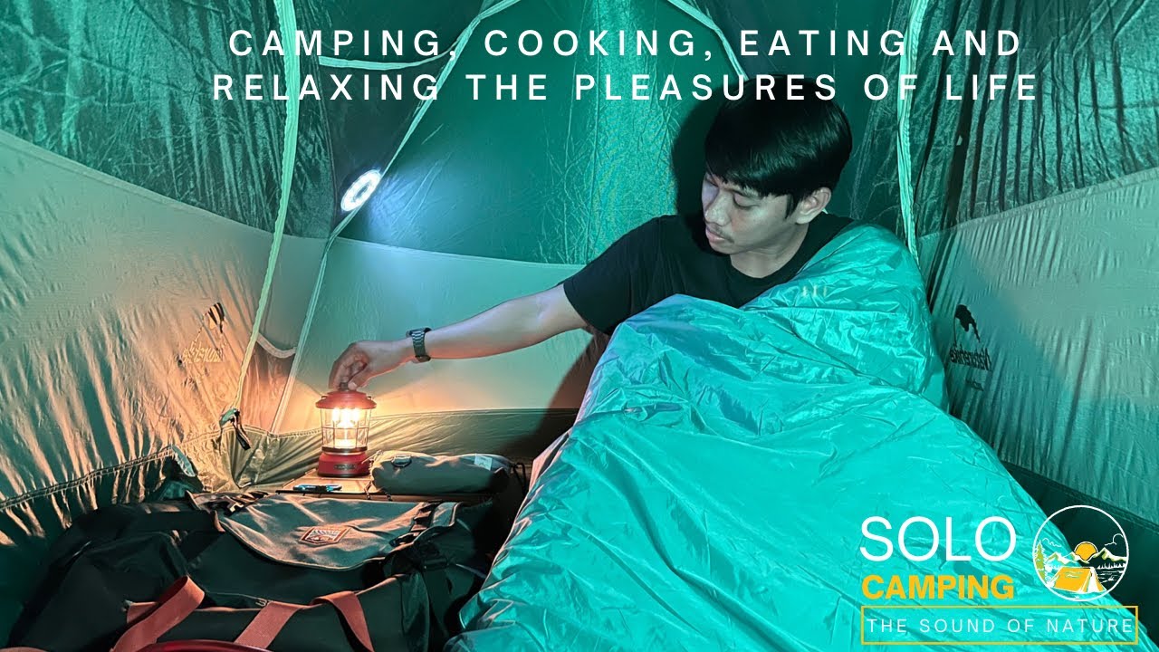 Solo Camping relax in the cloud mountain, Cook in a Tent. Nature ASMR