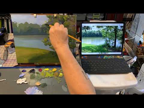 Creek at Natchez State Park Landscape Painting with Golden Open Acrylics