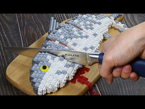Fish Cutting: LEGO Pan Fried SALMON Recipe/ Lego Food in real life/ Stop Motion Cooking ASMR