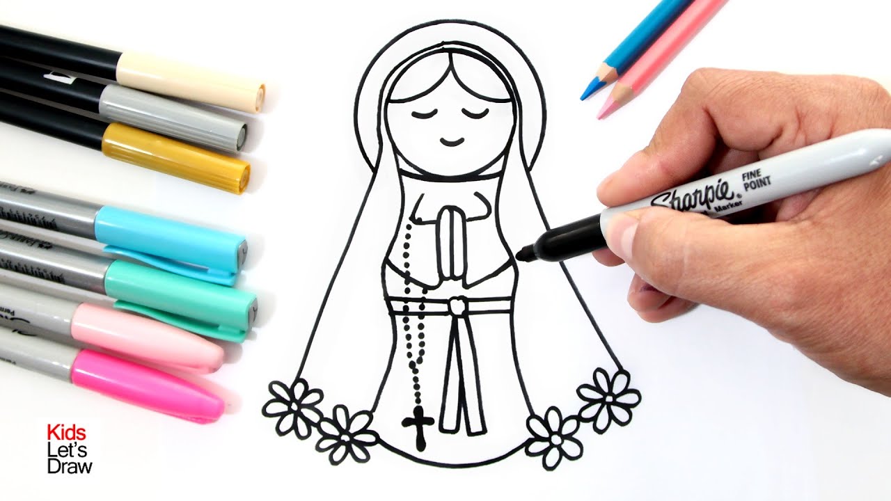 How to make a DRAWING of the VIRGIN MARY for Kids, Toddlers - YouTube
