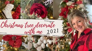 CHRISTMAS TREE DECORATE WITH ME 2021\/RUSTIC FARMHOUSE CHRISTMAS TREE