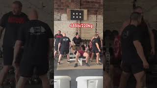 Larry Koren 485lb competition bench press Calibrated kg plates. 55lb bench bar #fitness #motivation