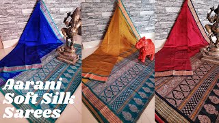New Arrival Aarani Soft Silk Sarees With Weaving Putta & Heavy Thread Work Pallu With Running Blouse