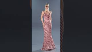 Pudra Uzun Payetli İp Askılı Balık Abiye Elbise Abu892