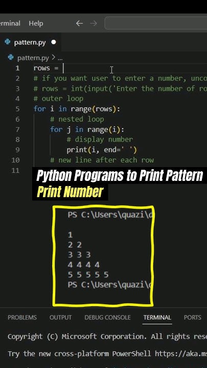 Print Number Pattern in Python #python - YouTube image.