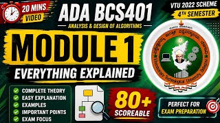 ADA Module 1|Important Questions in 20 Minutes 🔥|Internals in 1 Week 😰|One Video=Maximum Marks | VTU