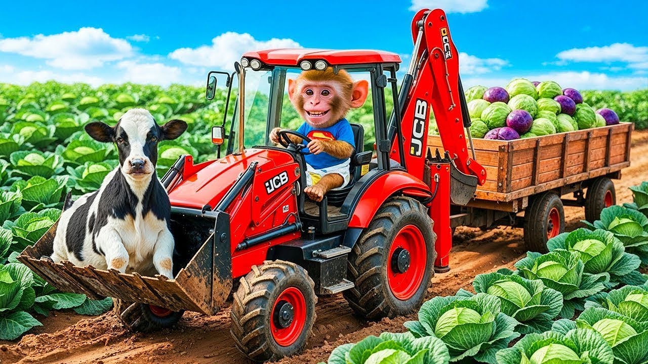 Monkey iZi the JCB Tractor Excavator and the Unexpected Road Repair After the Big Rain MONKEY LIFE