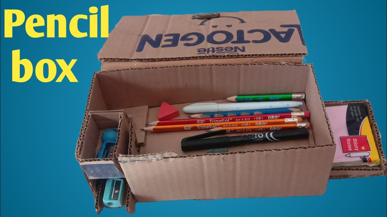 Diy pencil case/How to make smart geometry box with waste cardboard ...