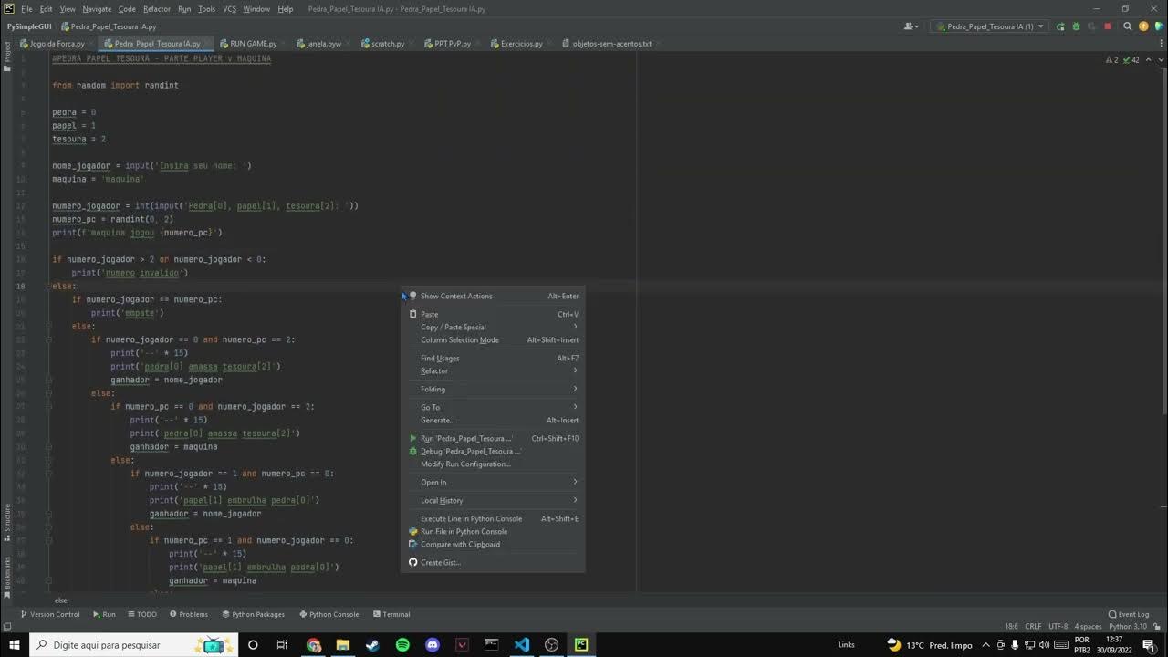 Pedra Papel Tesoura em Python - YouTube