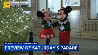 Mickey Mouse, Minnie Mouse test out lights for Mag Mile Lights Festival