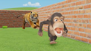 Funny monkey Vs. Giant Lion Escape From Pc Maze Game | Monkey Collecting Watermelons - Who will win