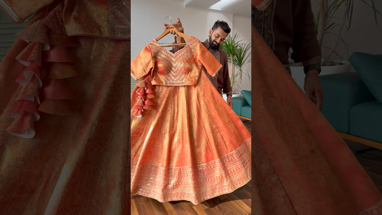 Beautiful Orange color Jacquard with Bids embroidery Designer Lehenga choli for Wedding Function