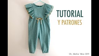 Patrones de mono o enterizo con volantes para niñas (gratis hasta talla 7 años)