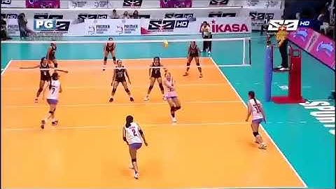Alyssa Valdez back row attack with 3 blockers ended point.