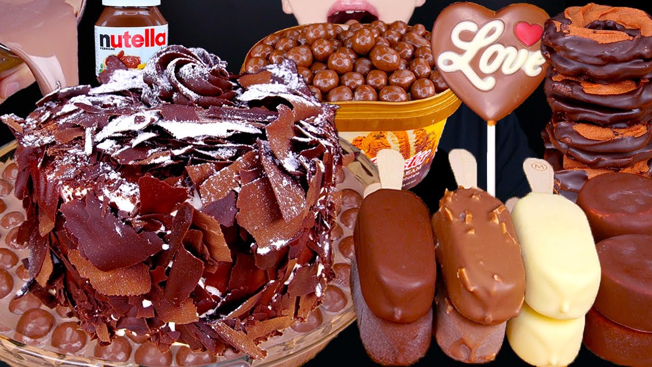 ASMR MALTESERS CHOCOLATE CAKE MAGNUM ICE CREAM DOUGHNUTS NUTELLA DESSERT MUKBANG 먹방 咀嚼音EATING SOUNDS