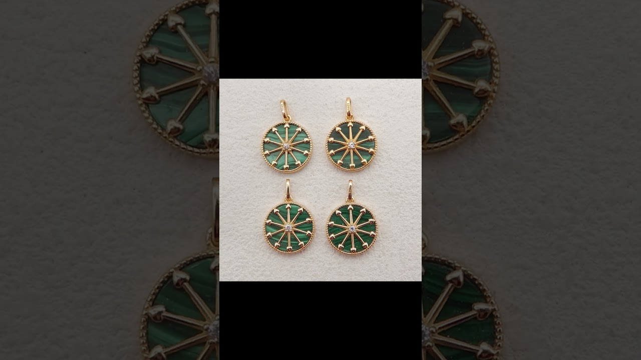 Malachite Inlaid Silver Gold Plated Earrings