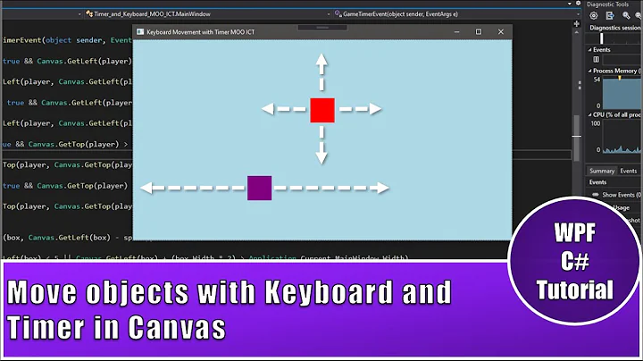 WPF C# Tutorial - Move Rectangles with Keyboard Events and Timer events in visual studio