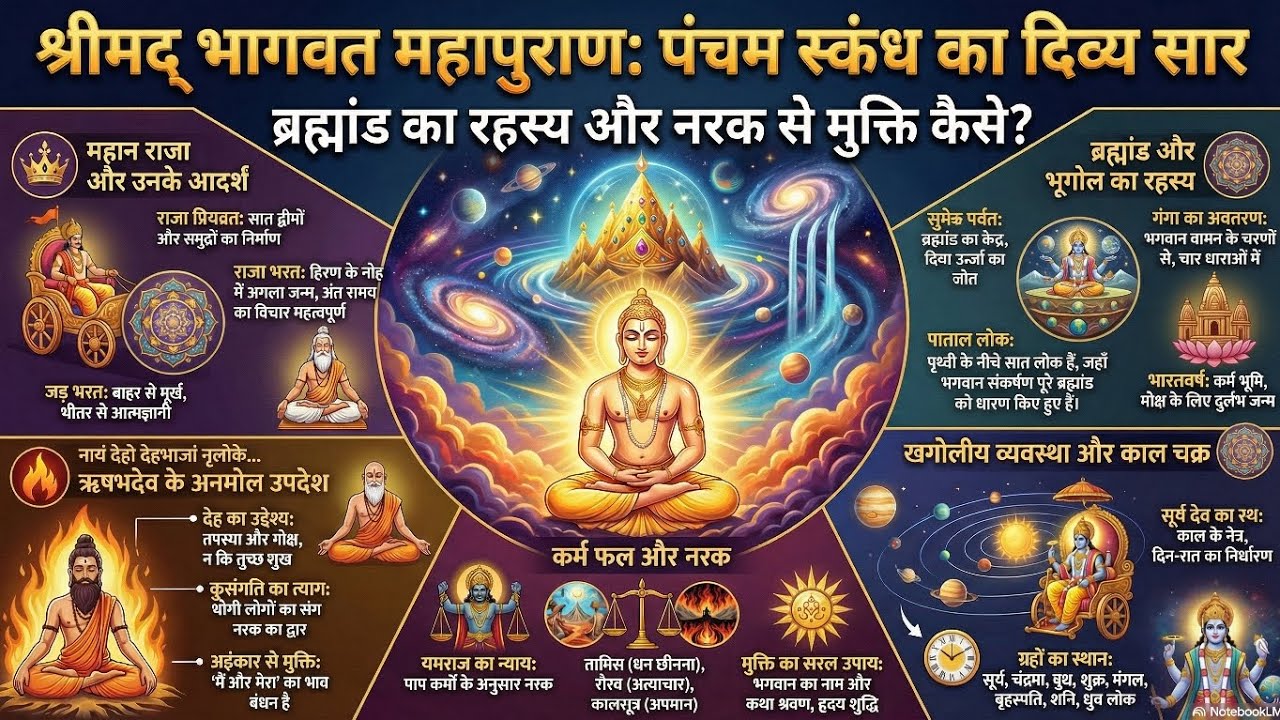 श्रीमद्भागवत पंचम स्कंध: वैराग्य, भूगोल और आत्मज्ञान, ब्रह्मांड का रहस्य और नर्क से मुक्ति कैसे?