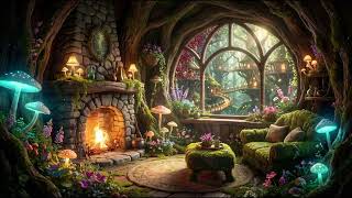 Cozy Spring Fairy Ambience | Enchanted Forest Living Room, Soft Celtic Music & Fireplace 🧚✨