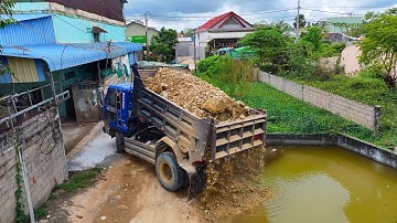 Best action skill full project landfill ! truck unloading with bulldozer d20p push stone