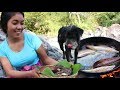 Fried fish with flower banana for food– eating fish with dog delicious-My food Daily II