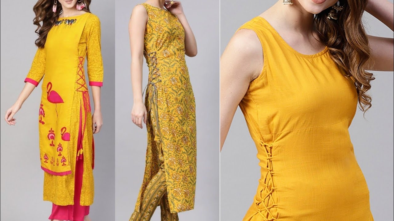 Buy Aiza collection green yellow red dori design crepe kurti combo pack of  three Online @ ₹899 from ShopClues