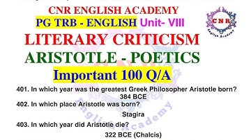 PG TRB English | 2025 | UNIT 8 | 100 | Important Q/A | Aristotle Poetics | New Syllabus