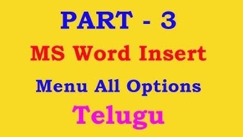 MS Word Tutorial 3 Telugu Insert Menu All Options