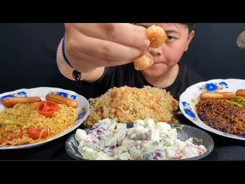 Prawn Fried Rice Spicy Noodles Paneer Salad Mukbang Youtube