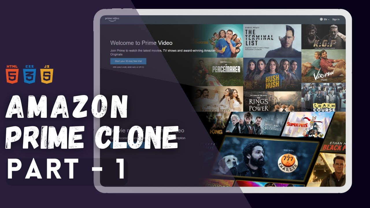 Amazon Prime Video Clone || Part - 1 || HTML || CSS || JavaScript - YouTube