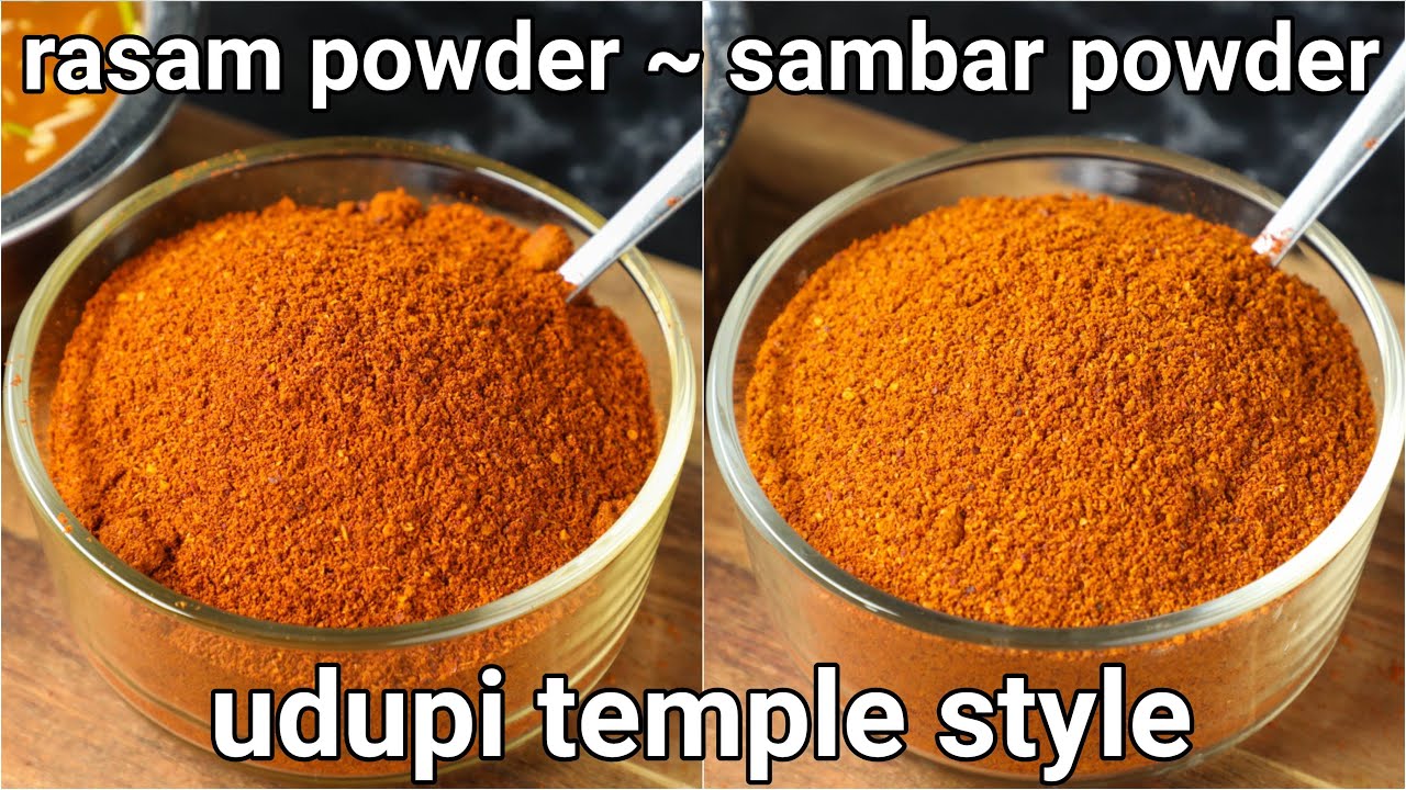 temple style rasam powder & sambar powder | homemade sambar & saar pudi udupi style, hebbars kitchen | Hebbar | Hebbars Kitchen