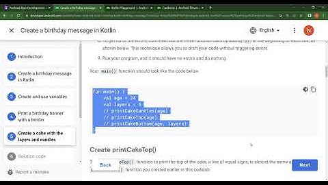 Introduction to kotlin - Android Basics in kotlin, unit 1, pathway 1, lesson 3, Birthday cake pt2