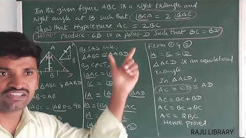 show that hypotenuse AC = 2BC in right triangle ABC@class9@RAJULIBRARY