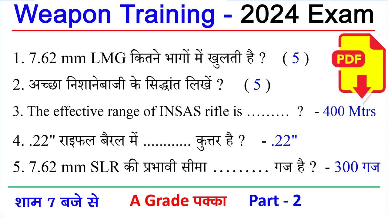 Weapon Training questions answers 2024 ncc B Certificate Exam 2023