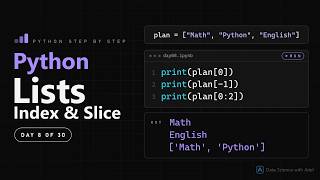 Lists in Python: Store, Index, Slice and Change Items | Day 8 · Python Step by Step