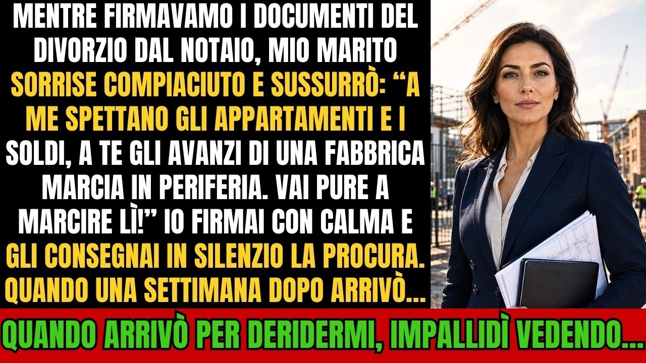 Quando ho firmato i documenti del divorzio, mio marito mi ha lanciato le carte con un sorriso di scherno: "A te restano le rovine di quella fabbrica marcia. Vai pure a marcire lì." Ha preso gli...