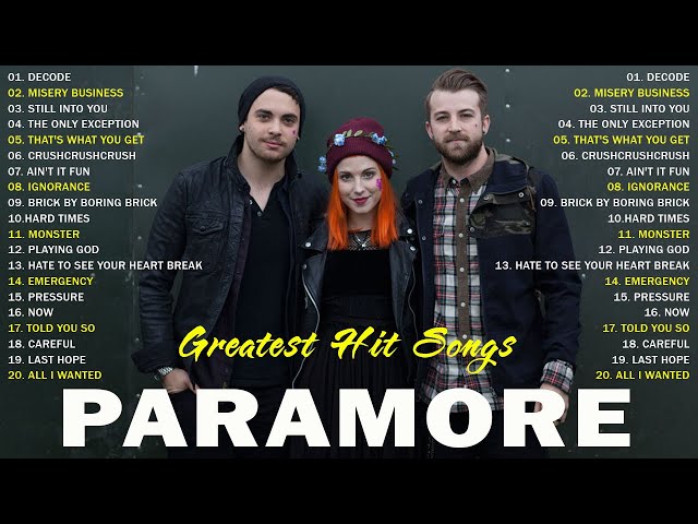 Paramore Greatest Hits 2023 Full album - The Best of Paramore playlist class=