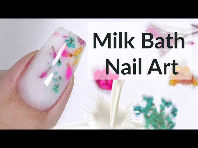 Milk Bath POLYGEL Nail Art with Real Flowers