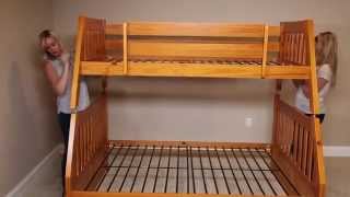 This honey colored twin over full bunk bed is easy to build, just watch and follow along. The classic look of this Discovery World 